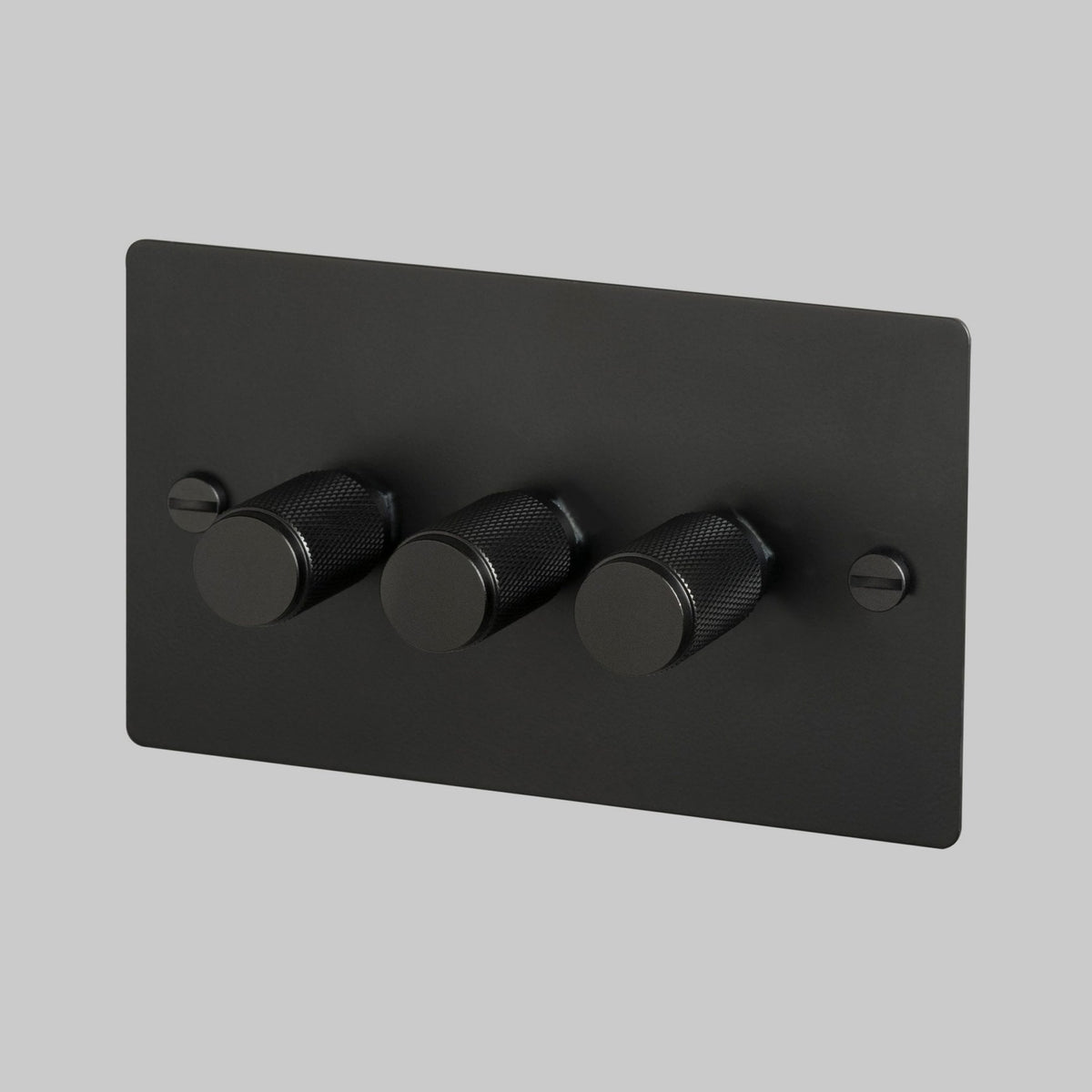 Three Gang 2-Way Dimmer Light Switch in Black with Knurled Knobs