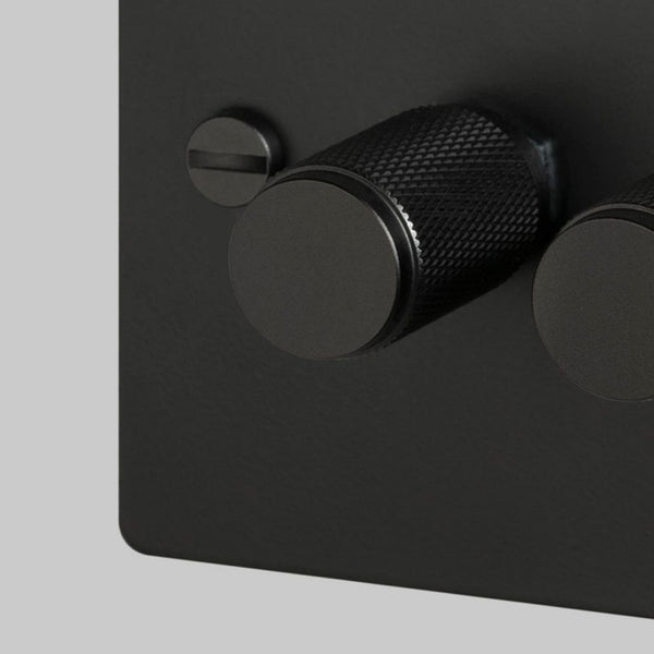 Three Gang 2-Way Dimmer Light Switch in Black with Knurled Knobs