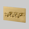 Three Gang 2-Way Dimmer Light Switch in Solid Brass with Knurled Knobs