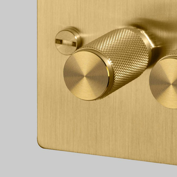 Three Gang 2-Way Dimmer Light Switch in Solid Brass with Knurled Knobs
