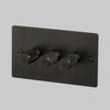 Three Gang 2-Way Dimmer Light Switch in Smoked Bronze with Knurled Knobs