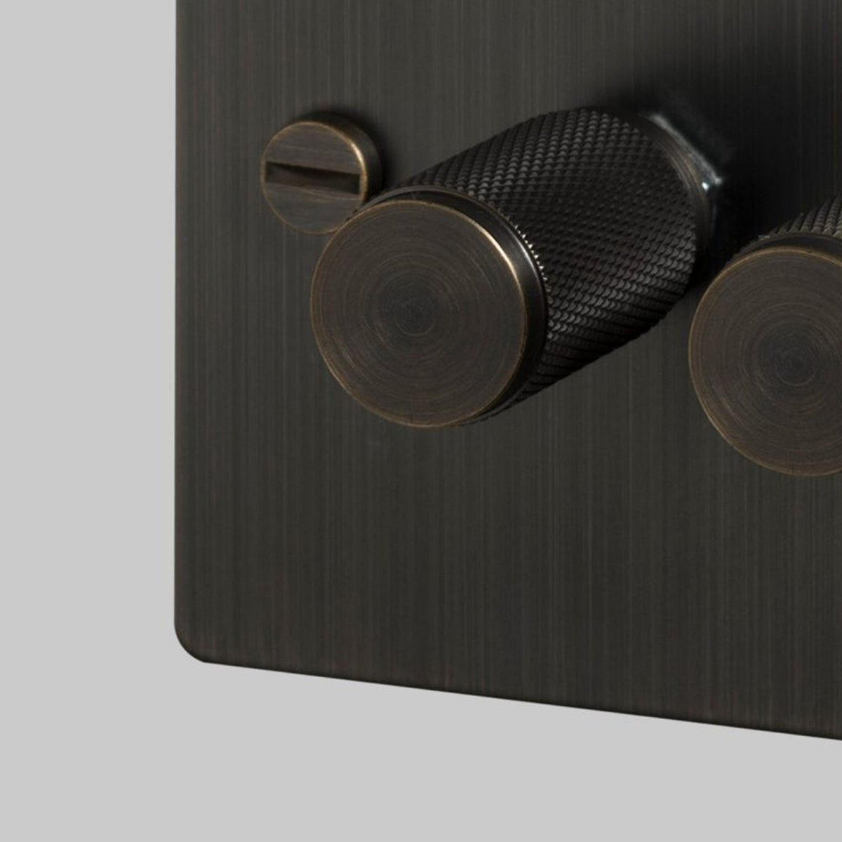 Three Gang 2-Way Dimmer Light Switch in Smoked Bronze with Knurled Knobs