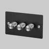 Three Gang 2-Way Dimmer Light Switch in Smoked Bronze & Steel with Knurled Knobs