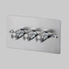 Three Gang 2-Way Dimmer Light Switch in Steel with Knurled Knobs