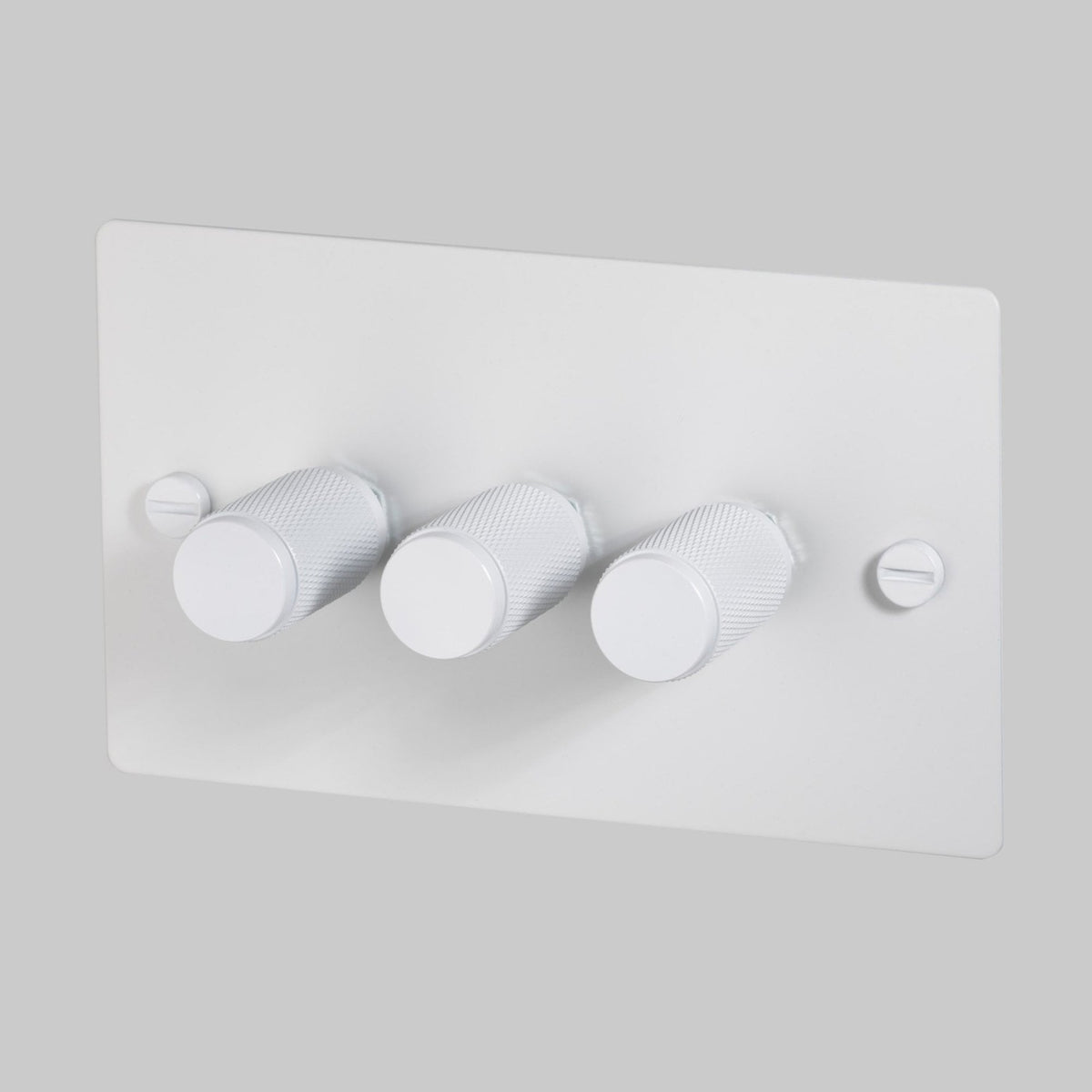 Three Gang 2-Way Dimmer Light Switch in White with Knurled Knobs