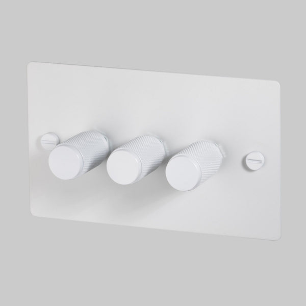 Three Gang 2-Way Dimmer Light Switch in White with Knurled Knobs