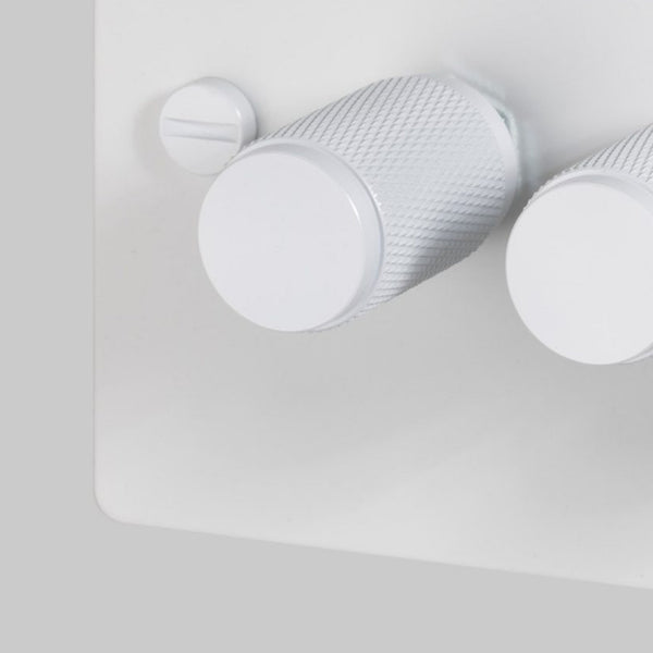 Three Gang 2-Way Dimmer Light Switch in White with Knurled Knobs