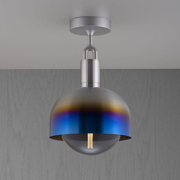 Forked Shade Ceiling Light in a Burnt Steel Finish with Medium Smoked Globe