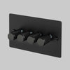 Four Gang 2-Way Dimmer Light Switch in Black with Knurled Knobs