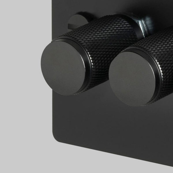 Four Gang 2-Way Dimmer Light Switch in Black with Knurled Knobs