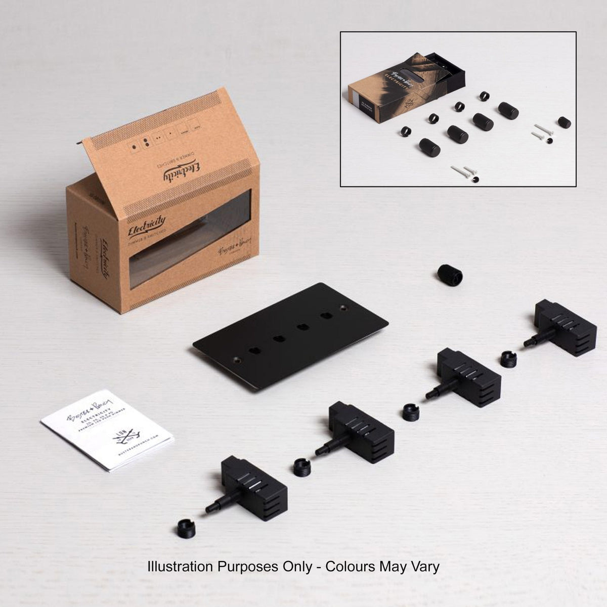 Four Gang 2-Way Dimmer Light Switch in Smoked Bronze & Steel with Knurled Knobs