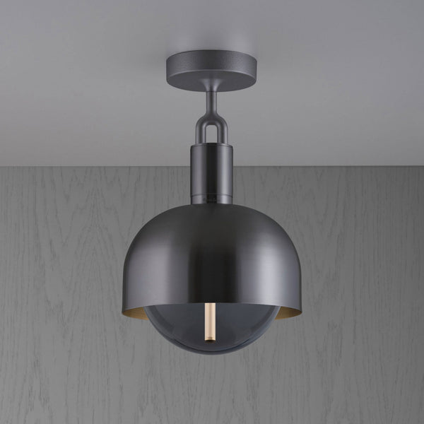 Forked Shade Ceiling Light in a Gun Metal Finish with Medium Smoked Globe