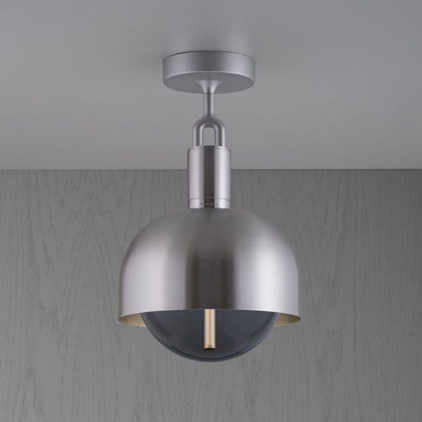 Forked Shade Ceiling Light in a Steel Finish with Medium Smoked Globe