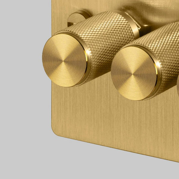 Four Gang 2-Way Dimmer Light Switch in Solid Brass with Knurled Knobs
