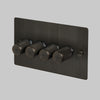 Four Gang 2-Way Dimmer Light Switch in Smoked Bronze with Knurled Knobs