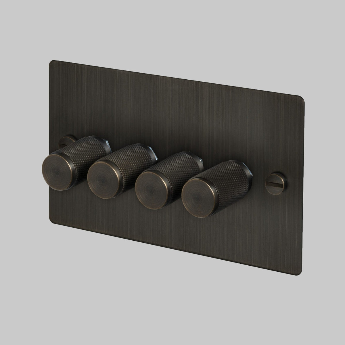 Four Gang 2-Way Dimmer Light Switch in Smoked Bronze with Knurled Knobs