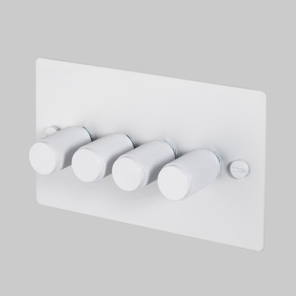 Four Gang 2-Way Dimmer Light Switch in White with Knurled Knobs