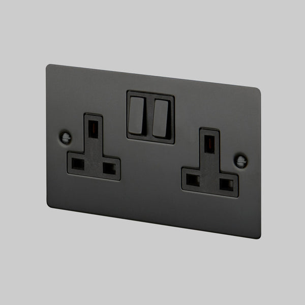 Two Gang 13 Amp Switched Plug Socket In Black