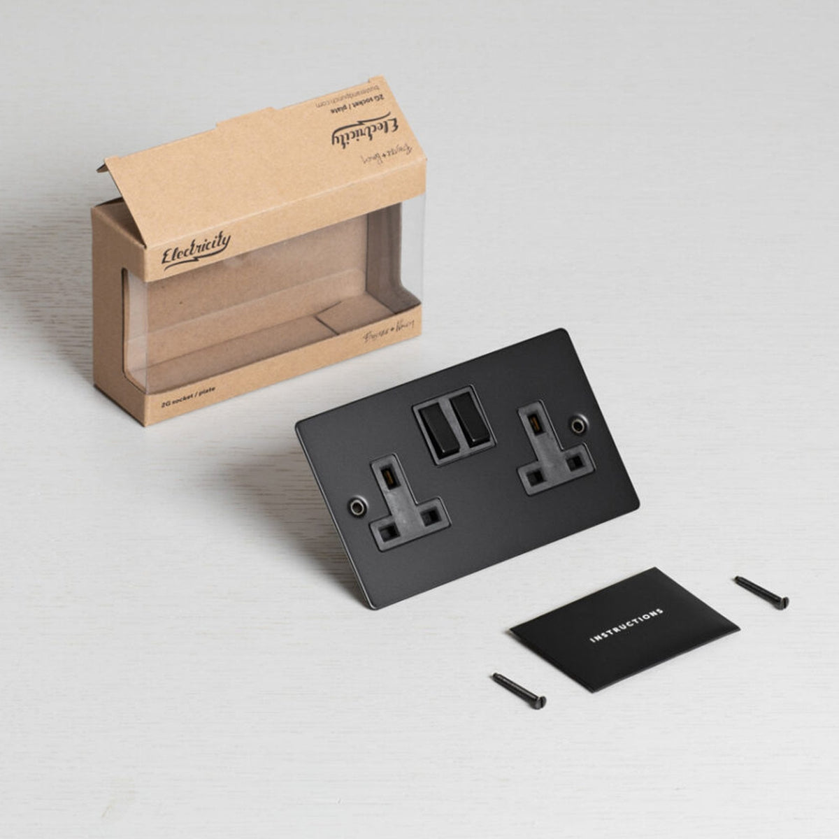 Two Gang 13 Amp Switched Plug Socket In Black