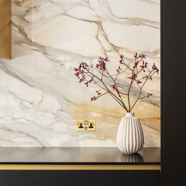 Two Gang 13 Amp Switched Plug Socket In Solid Brass