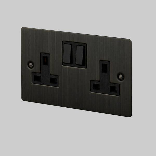 Two Gang 13 Amp Switched Plug Socket In Smoked Bronze