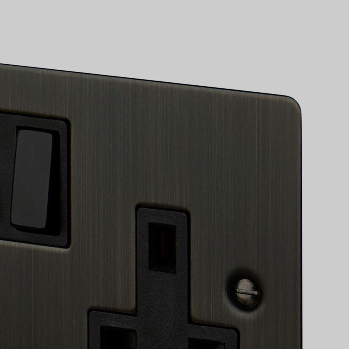 Two Gang 13 Amp Switched Plug Socket In Smoked Bronze