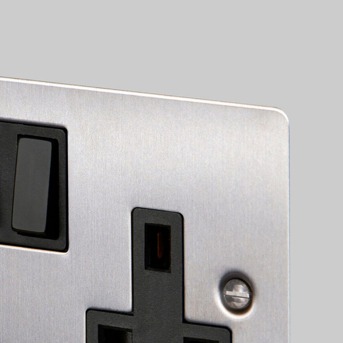 Two Gang 13 Amp Switched Plug Socket In Steel