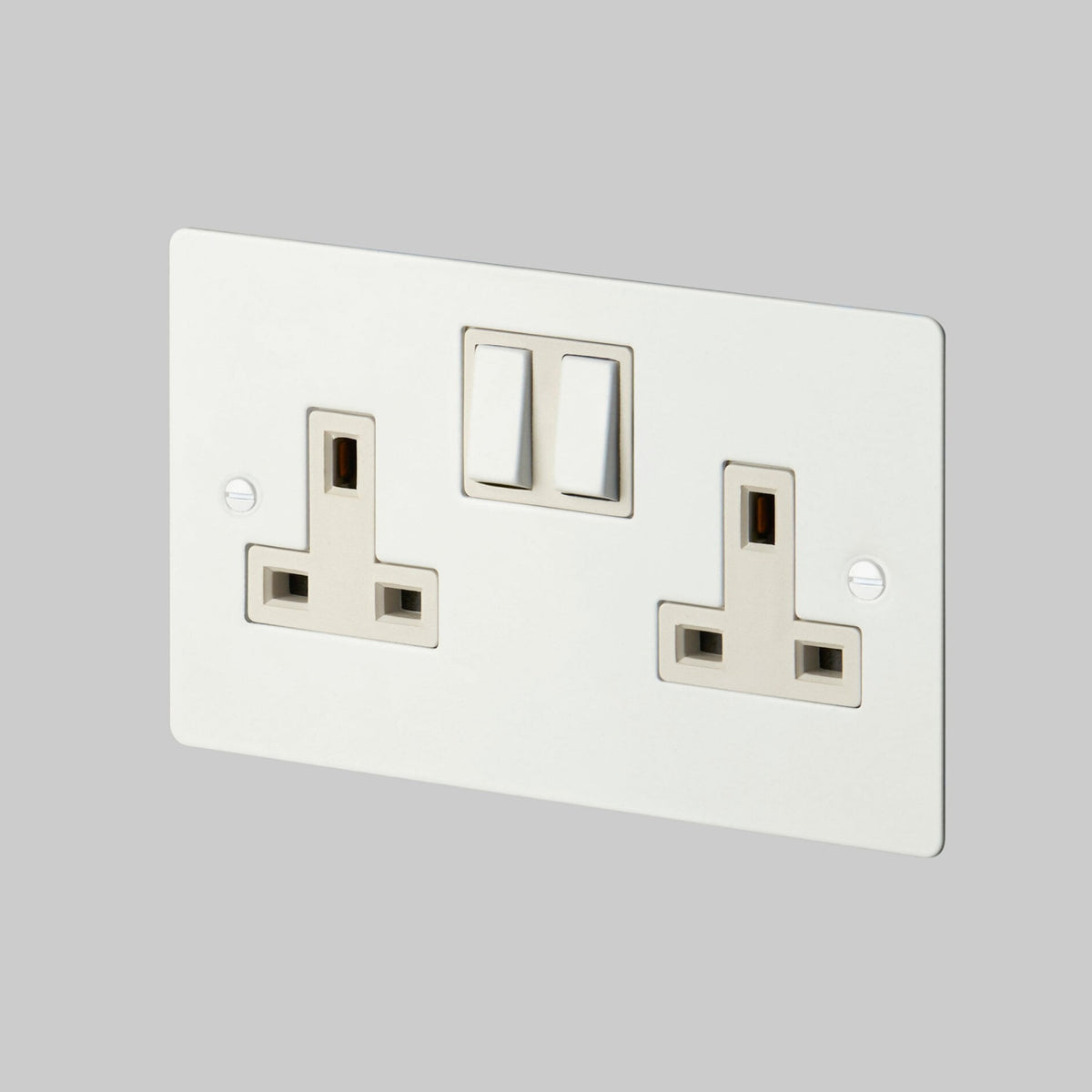 Two Gang 13 Amp Switched Plug Socket In White