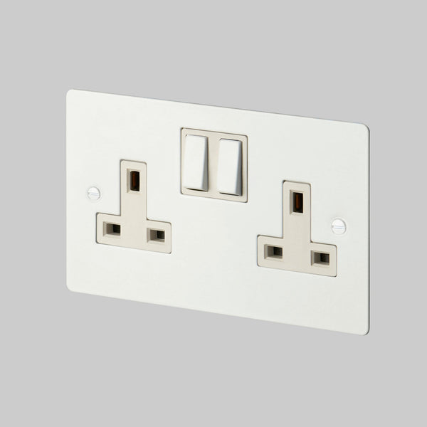 Two Gang 13 Amp Switched Plug Socket In White