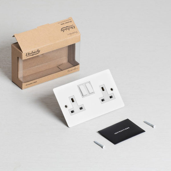 Two Gang 13 Amp Switched Plug Socket In White