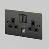 Two Gang 13 Amp Switched Plug Socket With USB In Black