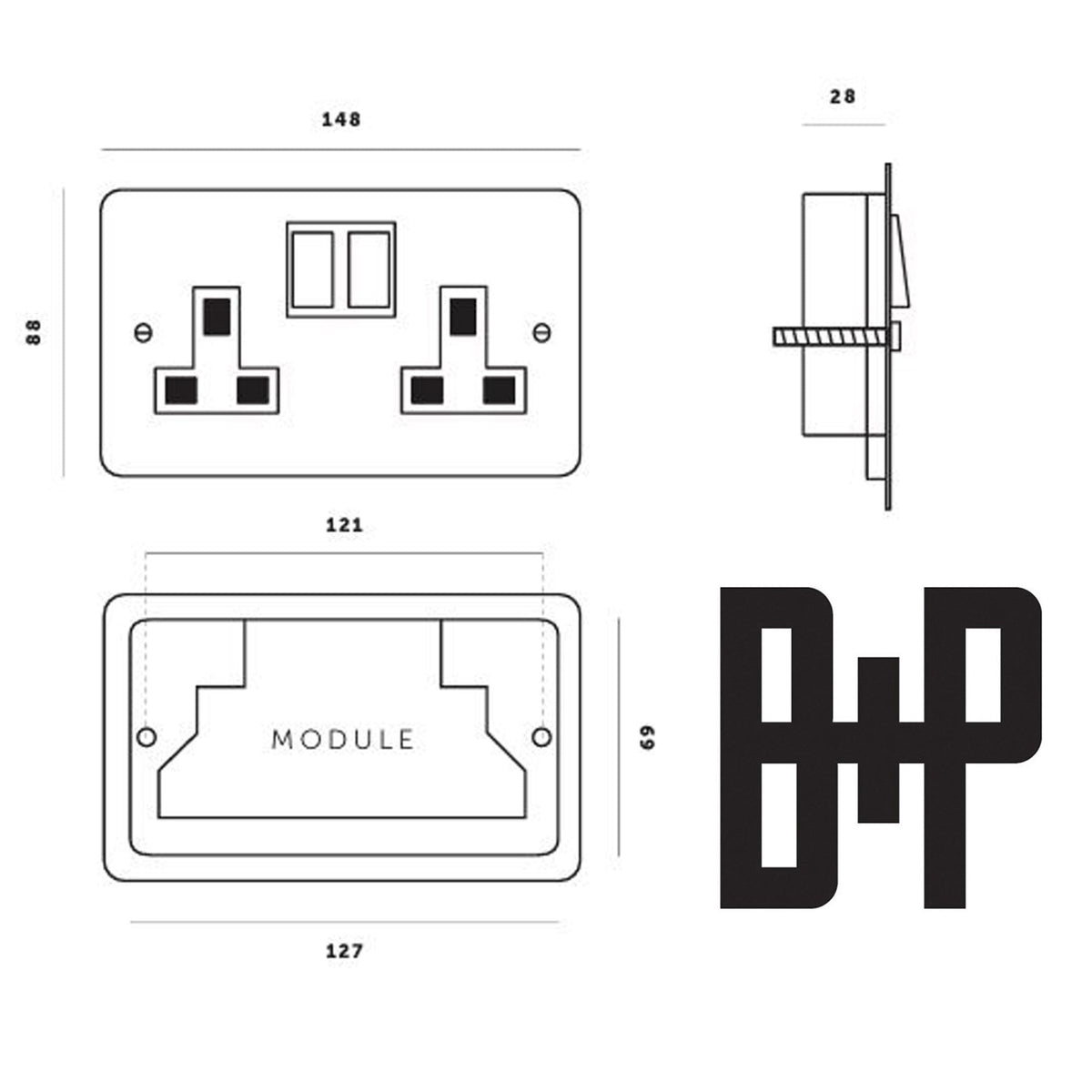 Two Gang 13 Amp Switched Plug Socket With USB In Smoked Bronze