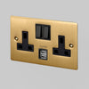 Two Gang 13 Amp Switched Plug Socket With USB In Solid Brass