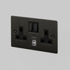 Two Gang 13 Amp Switched Plug Socket With USB In Smoked Bronze