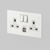 Two Gang 13 Amp Switched Plug Socket With USB In White
