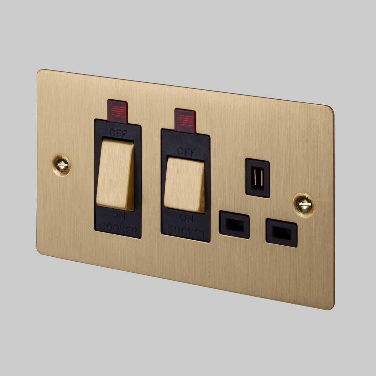 2-Way Cooker Control Switch With 13 Amp Socket In Solid Brass