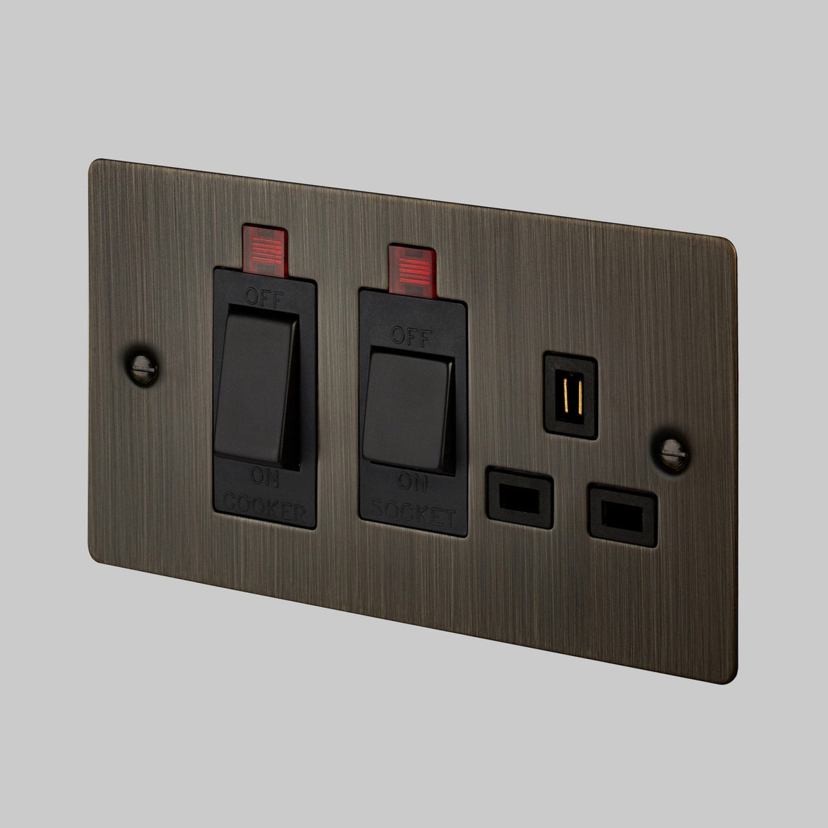 2-Way Cooker Control Switch With 13 Amp Socket In Smoked Bronze