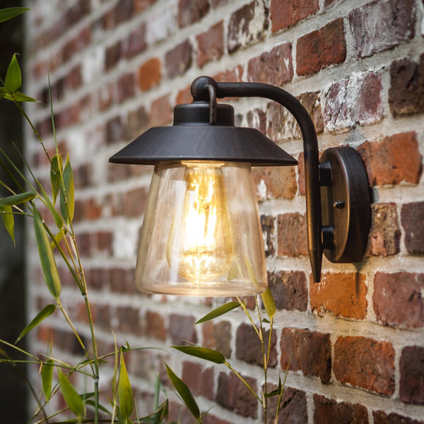Cate Exterior Wall Lantern in Brown & Black