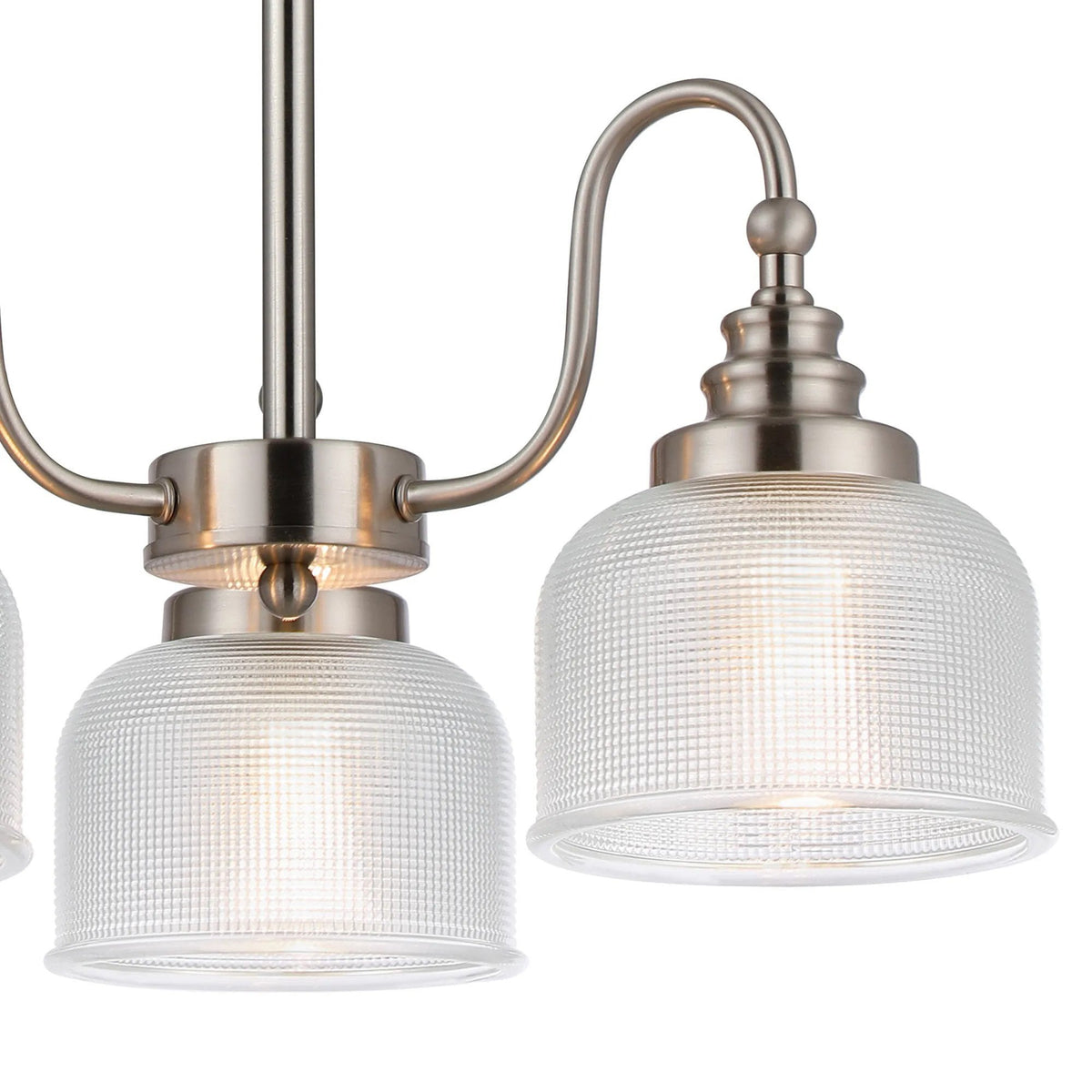 Stowford 3lt Pendant or Semi Flush Light in Satin Nickel & Clear Prismatic Glass