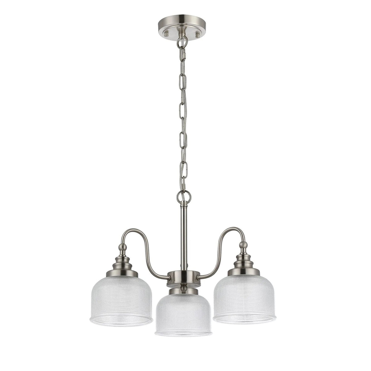 Stowford 3lt Pendant or Semi Flush Light in Satin Nickel & Clear Prismatic Glass
