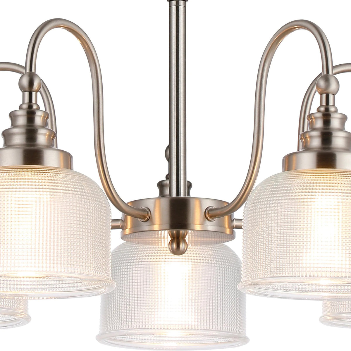 Stowford 5lt Pendant or Semi Flush Light in Satin Nickel & Clear Prismatic Glass