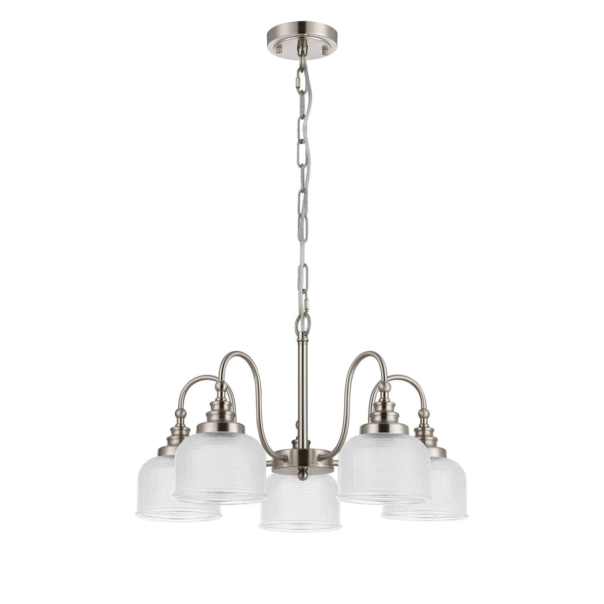 Stowford 5lt Pendant or Semi Flush Light in Satin Nickel & Clear Prismatic Glass