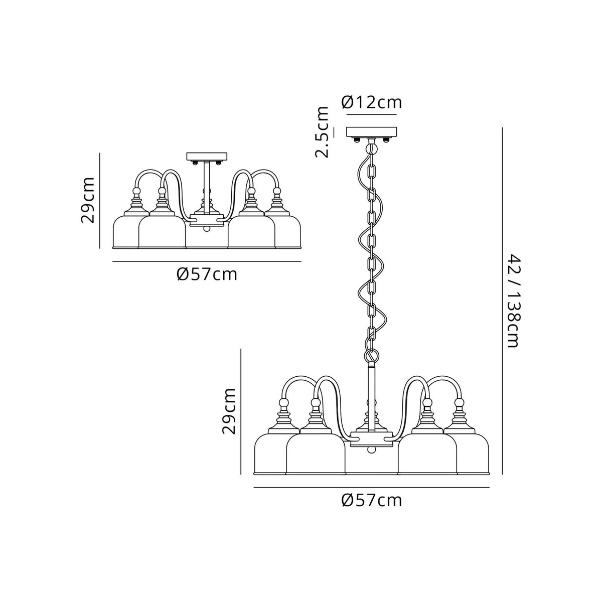 Stowford 5lt Pendant or Semi Flush Light in Satin Nickel & Clear Prismatic Glass