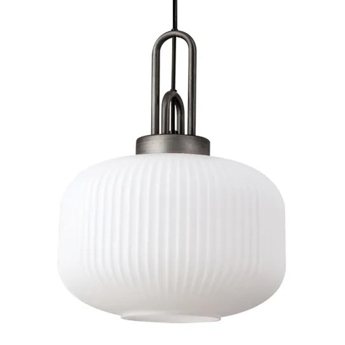 Atherington Pumpkin 3 Drop Linear Pendant in Aged Pewter & Matt Black With Opal Shades
