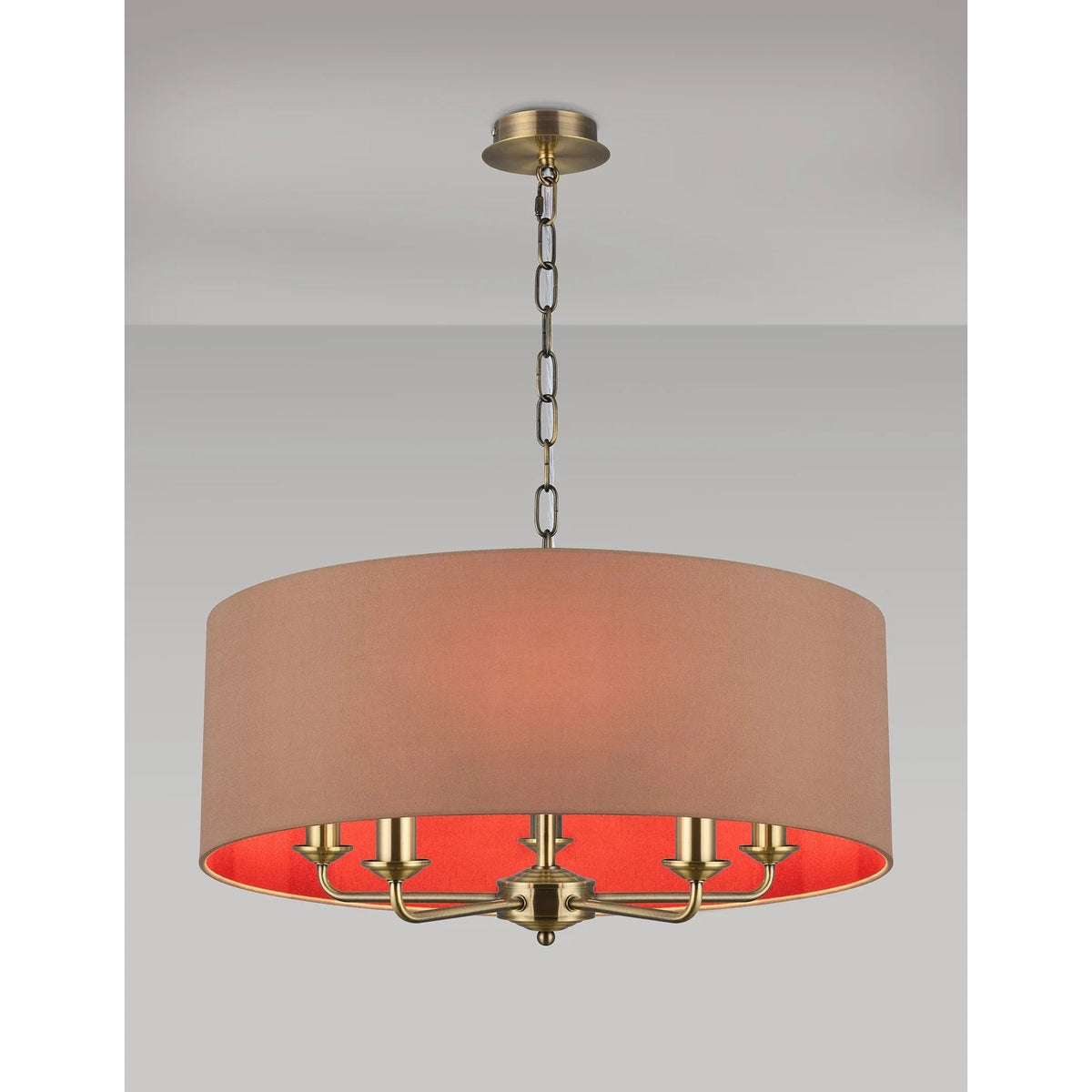 Banyan 60cm 5 Light Pendant in Antique Brass with Antique Gold Shade