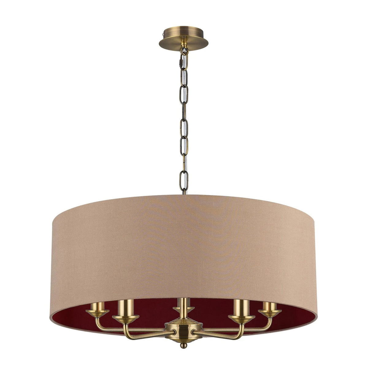 Banyan 60cm 5 Light Pendant in Antique Brass with Antique Gold Shade