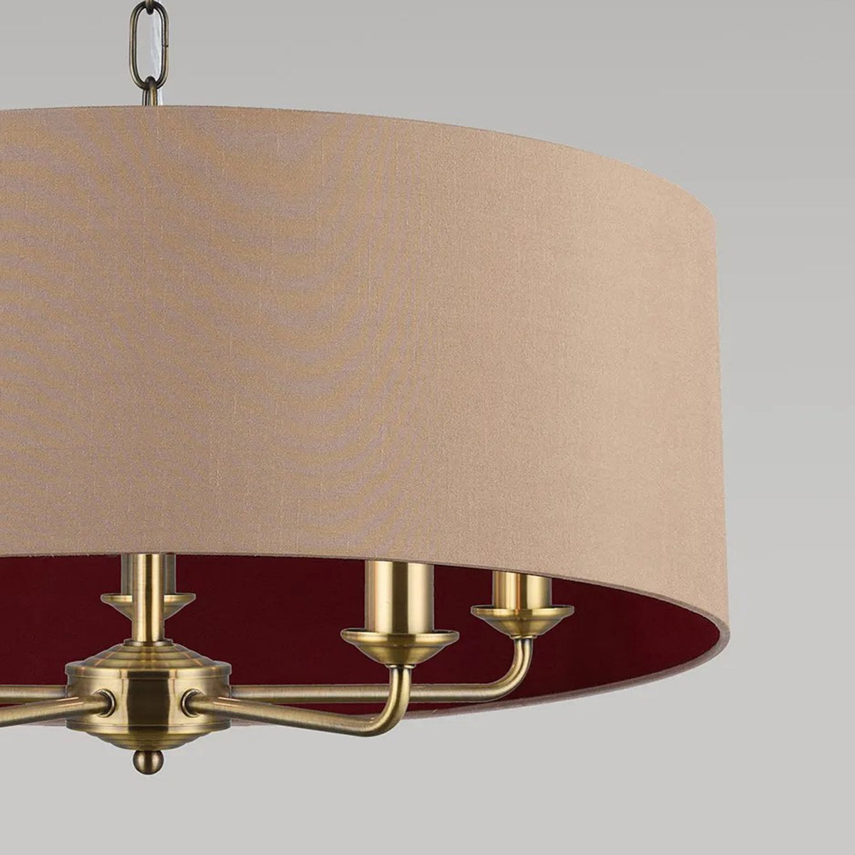 Banyan 60cm 5 Light Pendant in Antique Brass with Antique Gold Shade