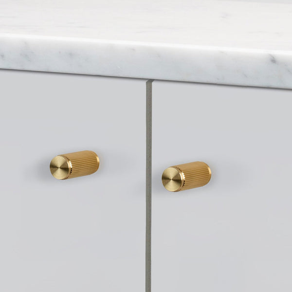 Linear Knurled Furniture Knob Set In Solid Brass