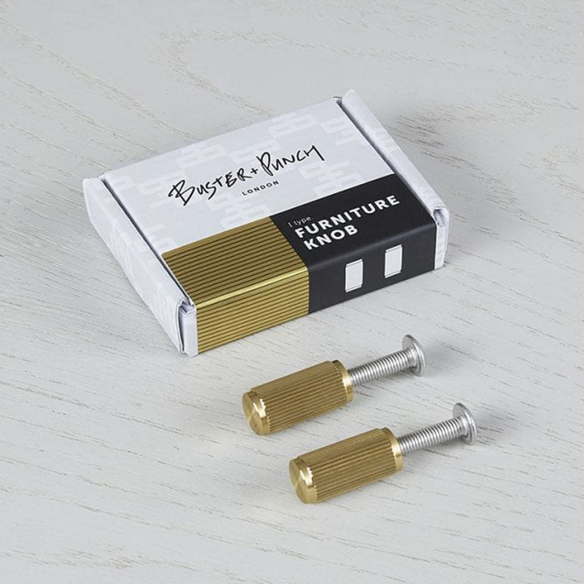 Linear Knurled Furniture Knob Set In Solid Brass