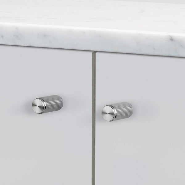 Linear Knurled Furniture Knob Set In Solid Steel